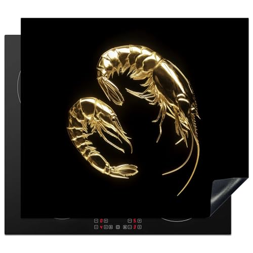 KitchenYeah© Herdabdeckplatte 58x51 cm Einteilig Herdabdeckung Abdeckplatte für Ceranfeld Abdeckung Induktionskochfeld Aufrollbare Matte Shrimps - Schwarz - Gold - Tiere von KitchenYeah