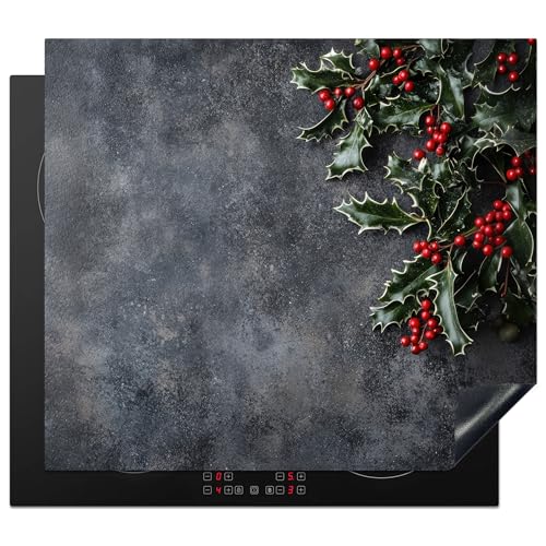 KitchenYeah© Herdabdeckplatte 58x51 cm Einteilig Herdabdeckung Abdeckplatte für Ceranfeld Abdeckung Induktionskochfeld Aufrollbare Matte Weihnachten - Zweige - Winter - Rot von KitchenYeah