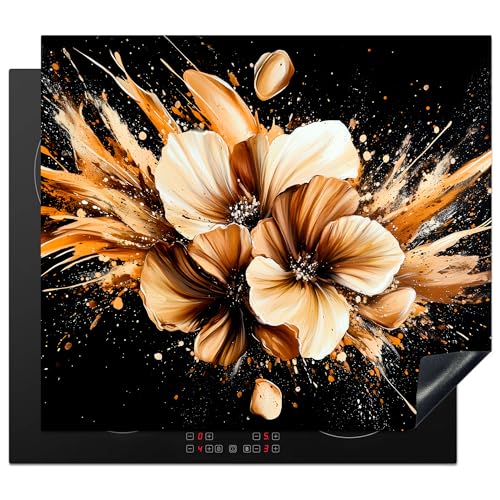 KitchenYeah© Herdabdeckplatte 58x51 cm Einteilig Induktionsmatte Küche Abdeckung Ceranfeld Herd Abdeckplatte Deko Vinyl Matte Aufrollbar Blumen - Gold - Graffiti - Schwarz - Abstrakt von KitchenYeah