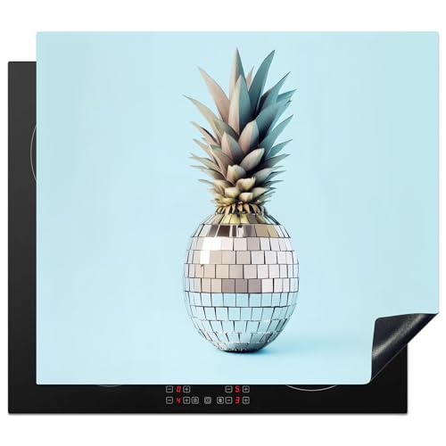 KitchenYeah© Herdabdeckplatte 58x51 cm Einteilig Küche Herdabdeckung Induktionsfeld Ceranfeld Herdabdeckplatten Vinyl Matte Aufrollbar Blau - Ananas - Disco - Discokugel von KitchenYeah