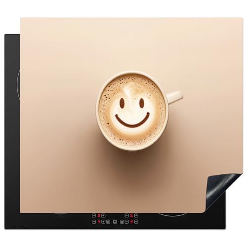 KitchenYeah© Herdabdeckplatte 58x51 cm Induktion Schutzmatte Küche Herdabdeckung Ceranfeld Induktionsmatte Cerankochfeld Abdeckung Kaffee - Milchschaum - Lächeln - Beige von KitchenYeah