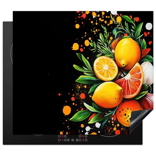 KitchenYeah© Herdabdeckplatte 58x51 cm Induktion Schutzmatte Küche Herdabdeckung Ceranfeld Induktionsmatte Cerankochfeld Abdeckung Zitronen - Schwarz - Kräuter - Graffiti - Farbe von KitchenYeah