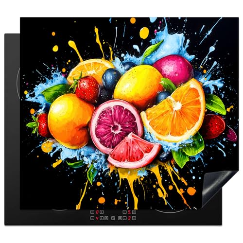 KitchenYeah© Herdabdeckplatte 59x51 cm Einteilig Abdeckplatten Cerankochfeld Abdeckung Ceranfeld Herdplattenabdeckung Induktionsmatte Obst - Graffiti - Farbenfroh - Orange - Erdbeere - Abstrakt von KitchenYeah