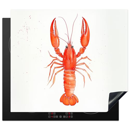 KitchenYeah© Herdabdeckplatte 59x51 cm Einteilig Ceranfeld Abdeckplatte für Induktionsschutz Ceranfeldabdeckung Vinyl Herdabdeckplatten Hummer - Aquarell - Orange von KitchenYeah