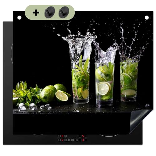 KitchenYeah© Herdabdeckplatte 59x51 cm Einteilig Herdabdeckung Abdeckplatte für Ceranfeld Abdeckung Induktionskochfeld, Spritzschutz Küchenrückwand Limette - Minze - Glas - Cocktail von KitchenYeah