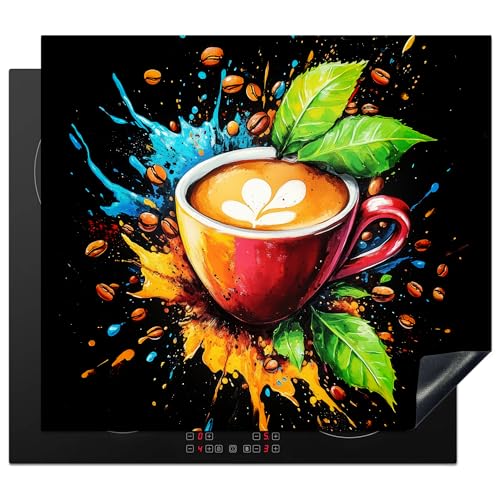 KitchenYeah© Herdabdeckplatte 59x51 cm Einteilig Herdabdeckung Abdeckplatte für Ceranfeld Abdeckung Induktionskochfeld Aufrollbare Matte Kaffee - Graffiti - Getränk - Abstrakt von KitchenYeah