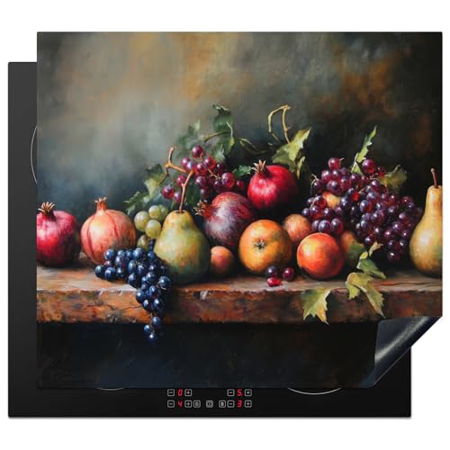 KitchenYeah© Herdabdeckplatte 59x51 cm Einteilig Herdabdeckung Abdeckplatte für Ceranfeld Abdeckung Induktionskochfeld Aufrollbare Matte Rustikal - Stilleben - Obst von KitchenYeah