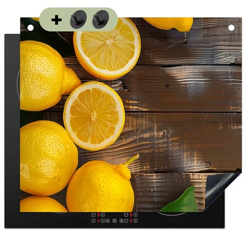 KitchenYeah© Herdabdeckplatte 59x51 cm Induktion Schutzmatte Küche Herdabdeckung Ceranfeld Induktionsmatte Cerankochfeld Abdeckung, Spritzschutz Rückwand Holz - Zitrone - Braun - Gelb von KitchenYeah