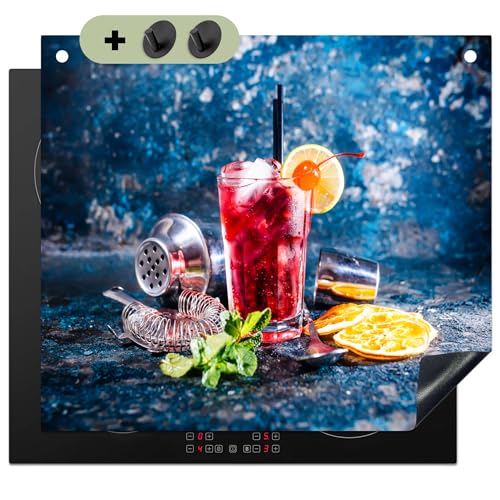 KitchenYeah© Herdabdeckplatte 59x52 cm Einteilig Abdeckplatten Cerankochfeld Abdeckung Ceranfeld Herdplattenabdeckung Induktionsmatte, Spritzschutz Cocktail - Blau - Glas von KitchenYeah