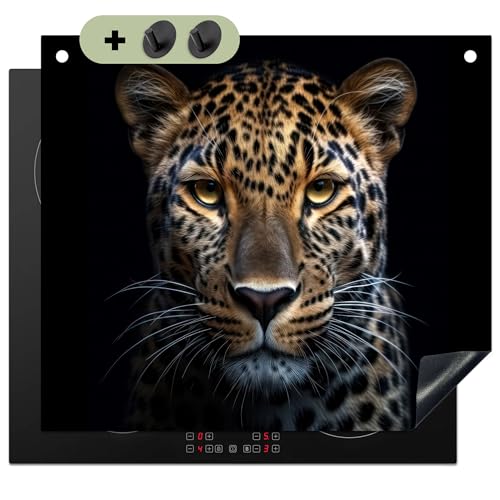KitchenYeah© Herdabdeckplatte 59x52 cm Einteilig Abdeckplatten Cerankochfeld Abdeckung Ceranfeld Herdplattenabdeckung Induktionsmatte, Spritzschutz Tiere - Leopard - Porträt - Schwarz von KitchenYeah