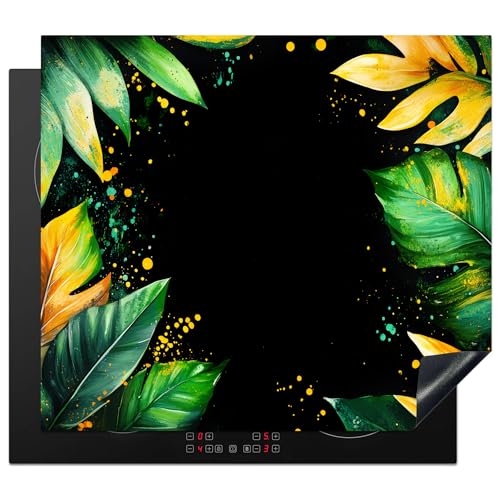 KitchenYeah© Herdabdeckplatte 59x52 cm Einteilig Abdeckplatten Cerankochfeld Abdeckung Ceranfeld Herdplattenabdeckung Induktionsmatte Blätter - Grün - Gelb - Farbe - Dschungel von KitchenYeah