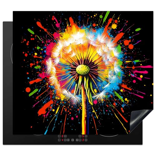 KitchenYeah© Herdabdeckplatte 59x52 cm Einteilig Ceranfeld Abdeckplatte Küche Deko Ceranfeldabdeckung Herdabdeckung Induktionsmatte Löwenzahn - Graffiti - Farbenfroh - Blumen - Natur von KitchenYeah