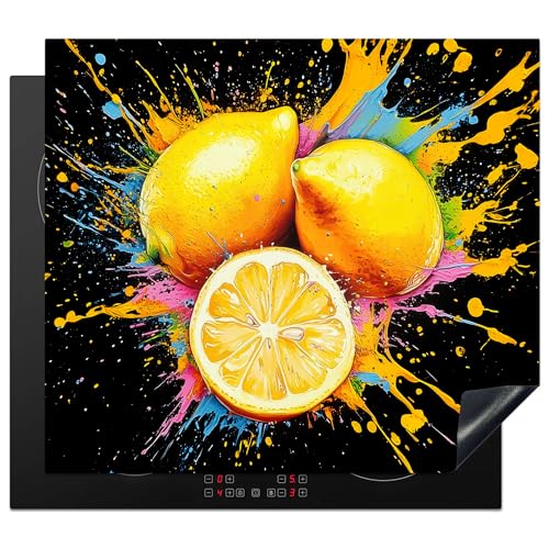 KitchenYeah© Herdabdeckplatte 59x52 cm Einteilig Induktionsmatte Küche Abdeckung Ceranfeld Herd Abdeckplatte Deko Vinyl Matte Aufrollbar Zitrone - Graffiti - Farbenfroh - Farbe - Modern von KitchenYeah