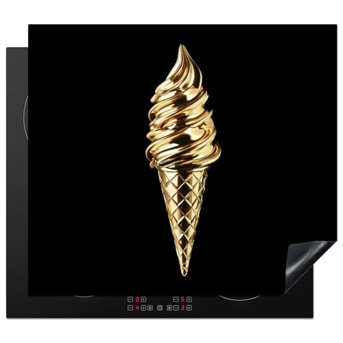 KitchenYeah© Herdabdeckplatte 60x52 cm Einteilig Abdeckplatten Cerankochfeld Abdeckung Ceranfeld Herdplattenabdeckung Induktionsmatte Eiscreme - Gold - Schwarz - Lebensmittel von KitchenYeah