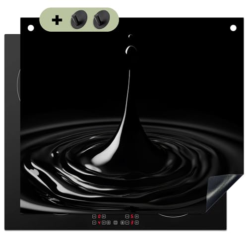 KitchenYeah© Herdabdeckplatte 60x52 cm Einteilig Ceranfeld Abdeckplatte Küche Deko Ceranfeldabdeckung Herdabdeckung Induktionsmatte, Spritzschutz Herd Schwarz - Wasser - Tröpfchen von KitchenYeah