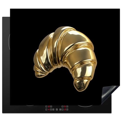 KitchenYeah© Herdabdeckplatte 60x52 cm Einteilig Ceranfeld Abdeckplatte Küche Deko Ceranfeldabdeckung Herdabdeckung Induktionsmatte Croissant - Gold - Brot - Schwarz von KitchenYeah