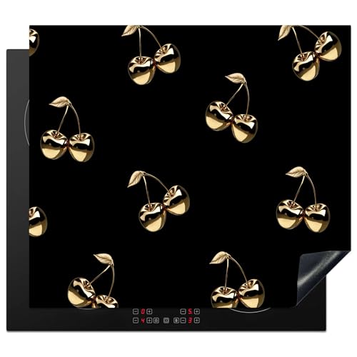 KitchenYeah© Herdabdeckplatte 60x52 cm Einteilig Ceranfeld Abdeckplatte Küche Deko Ceranfeldabdeckung Herdabdeckung Induktionsmatte Muster - Kirschen - Gold - Chrom von KitchenYeah