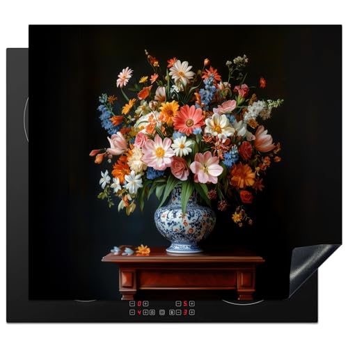 KitchenYeah© Herdabdeckplatte 60x52 cm Einteilig Ceranfeld Abdeckplatte für Induktionsschutz Ceranfeldabdeckung Vinyl Herdabdeckplatten Blumenstrauß - Rosa - Blumen Vase von KitchenYeah