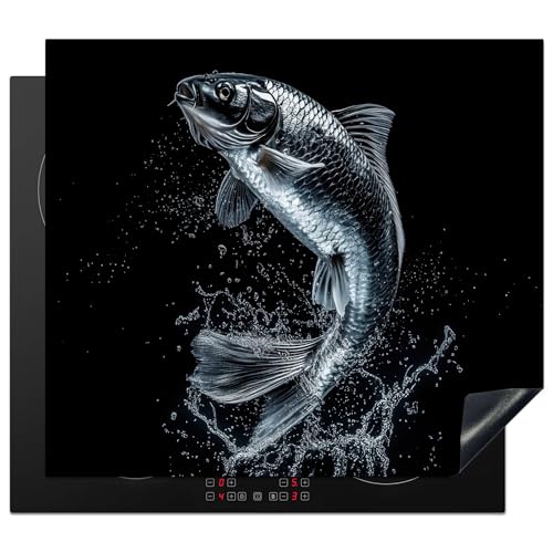 KitchenYeah© Herdabdeckplatte 60x52 cm Einteilig Ceranfeld Abdeckplatte für Induktionsschutz Ceranfeldabdeckung Vinyl Herdabdeckplatten Fisch - Koi - Schwarz - Wasser von KitchenYeah