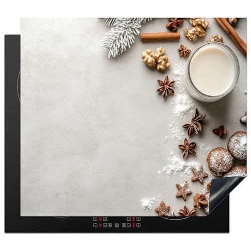 KitchenYeah© Herdabdeckplatte 60x52 cm Einteilig Ceranfeld Abdeckplatte für Induktionsschutz Ceranfeldabdeckung Vinyl Herdabdeckplatten Kräuter - Winter - Milch - Beton von KitchenYeah