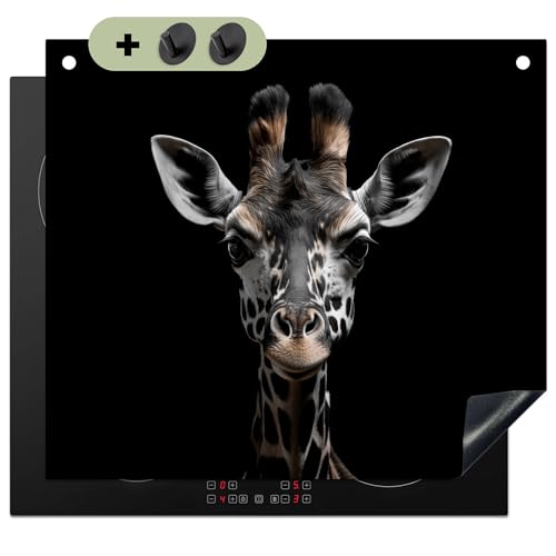 KitchenYeah© Herdabdeckplatte 60x52 cm Einteilig Herdabdeckung Abdeckplatte für Ceranfeld Abdeckung Induktionskochfeld, Spritzschutz Küchenrückwand Giraffe - Porträt - Schwarz - Tier von KitchenYeah