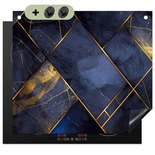 KitchenYeah© Herdabdeckplatte 60x52 cm Einteilig Induktionsmatte Küche Abdeckung Ceranfeld Herd Abdeckplatte Deko Vinyl Matte, Spritzschutz Küchenrückwand Fliese - Blau - Gold - Modern von KitchenYeah