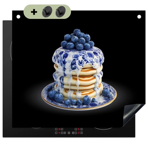 KitchenYeah© Herdabdeckplatte 60x52 cm Einteilig Induktionsmatte Küche Abdeckung Ceranfeld Herd Abdeckplatte Deko Vinyl Matte, Spritzschutz Küchenrückwand Pfannkuchen - Blaubeeren - Teller von KitchenYeah