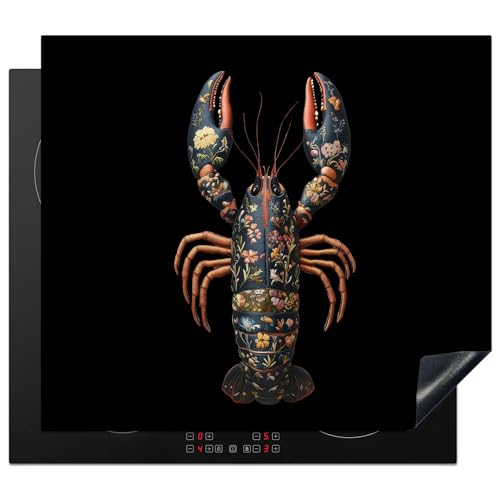 KitchenYeah© Herdabdeckplatte 60x52 cm Einteilig Induktionsmatte Küche Abdeckung Ceranfeld Herd Abdeckplatte Deko Vinyl Matte Aufrollbar Hummer - Schwarz - Floral - Künstlerisch von KitchenYeah