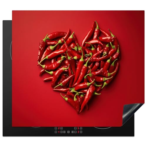 KitchenYeah© Herdabdeckplatte 60x52 cm Einteilig Induktionsmatte Küche Abdeckung Ceranfeld Herd Abdeckplatte Deko Vinyl Matte Aufrollbar Paprika - Rot - Herz - Valentinstag - Valentin von KitchenYeah