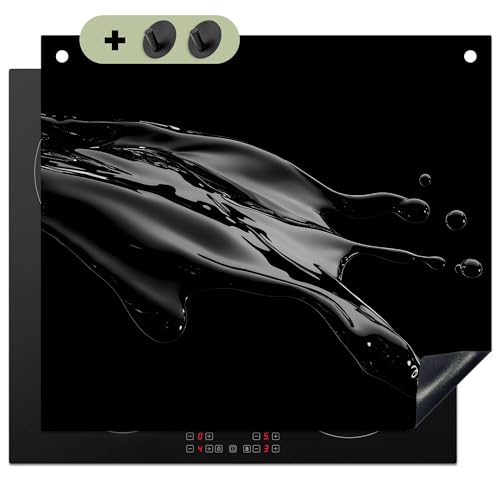 KitchenYeah© Herdabdeckplatte 60x52 cm Einteilig Küche Herdabdeckung Induktionsfeld Ceranfeld Herdabdeckplatten Vinyl Matte, Spritzschutz Küchenrückwand Schwarz - Spritzer - Wasser von KitchenYeah