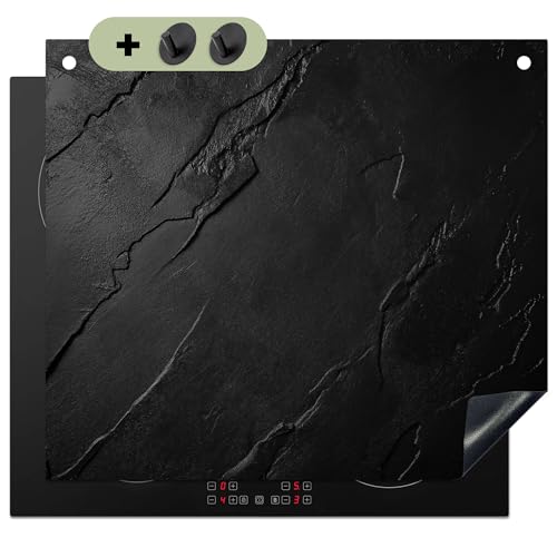 KitchenYeah© Herdabdeckplatte 60x52 cm Einteilig Küche Herdabdeckung Induktionsfeld Ceranfeld Herdabdeckplatten Vinyl Matte, Spritzschutz Küchenrückwand Schwarz - Stein - Beton von KitchenYeah
