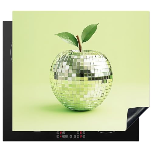 KitchenYeah© Herdabdeckplatte 60x52 cm Einteilig Küche Herdabdeckung Induktionsfeld Ceranfeld Herdabdeckplatten Vinyl Matte Aufrollbar Grün - Disco - Dekoration - Apfel von KitchenYeah