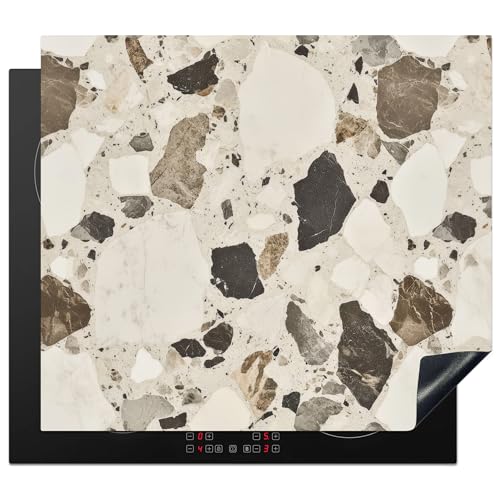 KitchenYeah© Herdabdeckplatte 60x52 cm Einteilig Küche Herdabdeckung Induktionsfeld Ceranfeld Herdabdeckplatten Vinyl Matte Aufrollbar Neutral - Steine - Dekoration - Terrazzo von KitchenYeah