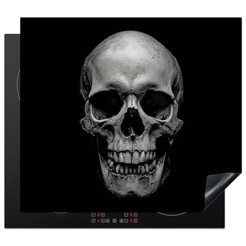 KitchenYeah© Herdabdeckplatte 60x52 cm Einteilig Küche Herdabdeckung Induktionsfeld Ceranfeld Herdabdeckplatten Vinyl Matte Aufrollbar Totenkopf - Schwarz - Schädel - Weiß von KitchenYeah