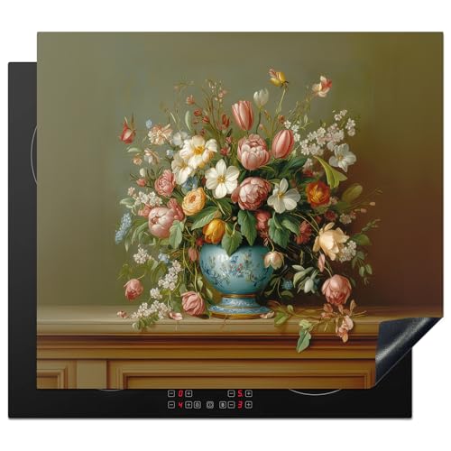 KitchenYeah© Herdabdeckplatte 60x52 cm Induktion Schutzmatte Küche Herdabdeckung Ceranfeld Induktionsmatte Cerankochfeld Abdeckung Vase - Pastell - Farben - Blumen von KitchenYeah