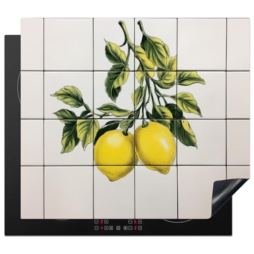 KitchenYeah© Herdabdeckplatte 60x52 cm Induktion Schutzmatte Küche Herdabdeckung Ceranfeld Induktionsmatte Cerankochfeld Abdeckung Zitrone - Dekoration - Keramik - Zweige von KitchenYeah