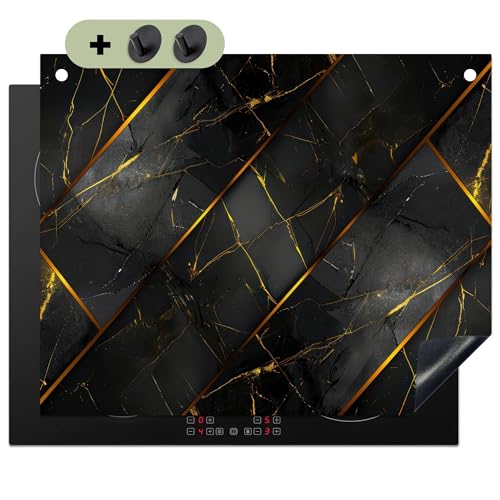 KitchenYeah© Herdabdeckplatte 65x52 cm Einteilig Abdeckplatten Cerankochfeld Abdeckung Ceranfeld Herdplattenabdeckung Induktionsmatte, Spritzschutz Fliese - Schwarz - Gold - Modern von KitchenYeah