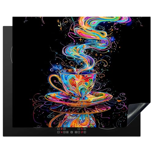 KitchenYeah© Herdabdeckplatte 65x52 cm Einteilig Abdeckplatten Cerankochfeld Abdeckung Ceranfeld Herdplattenabdeckung Induktionsmatte Kaffee - Bunt - Schwarz - Tasse von KitchenYeah