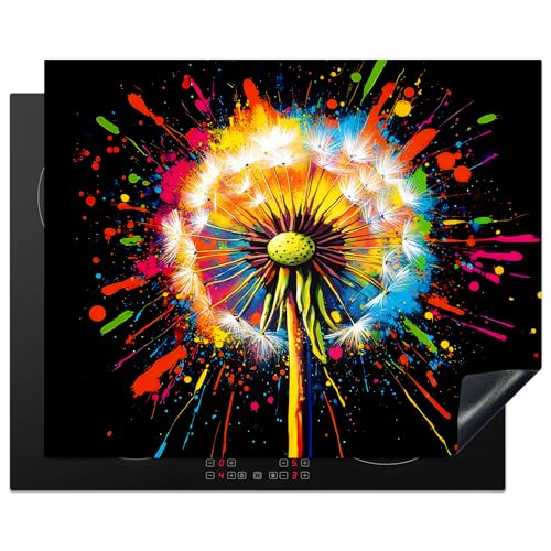 KitchenYeah© Herdabdeckplatte 65x52 cm Einteilig Ceranfeld Abdeckplatte Küche Deko Ceranfeldabdeckung Herdabdeckung Induktionsmatte Löwenzahn - Graffiti - Farbenfroh - Blumen - Natur von KitchenYeah
