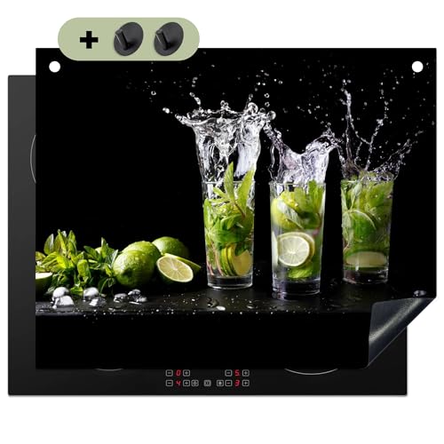 KitchenYeah© Herdabdeckplatte 65x52 cm Einteilig Herdabdeckung Abdeckplatte für Ceranfeld Abdeckung Induktionskochfeld, Spritzschutz Küchenrückwand Limette - Minze - Glas - Cocktail von KitchenYeah