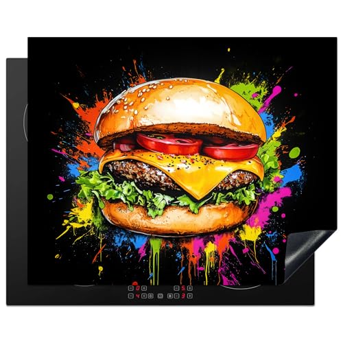 KitchenYeah© Herdabdeckplatte 65x52 cm Einteilig Herdabdeckung Abdeckplatte für Ceranfeld Abdeckung Induktionskochfeld Aufrollbare Matte Hamburger - Graffiti - Farbenfroh - Abstrakt von KitchenYeah