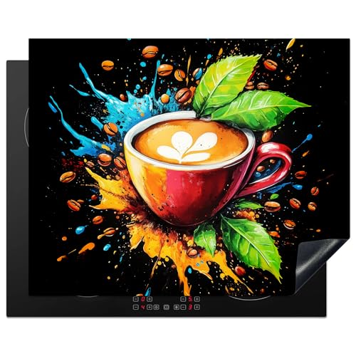 KitchenYeah© Herdabdeckplatte 65x52 cm Einteilig Herdabdeckung Abdeckplatte für Ceranfeld Abdeckung Induktionskochfeld Aufrollbare Matte Kaffee - Graffiti - Getränk - Abstrakt von KitchenYeah