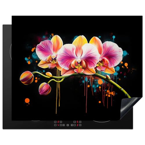 KitchenYeah© Herdabdeckplatte 65x52 cm Einteilig Herdabdeckung Abdeckplatte für Ceranfeld Abdeckung Induktionskochfeld Aufrollbare Matte Orchidee - Graffiti - Farbenfroh - Blumen - Abstrakt von KitchenYeah