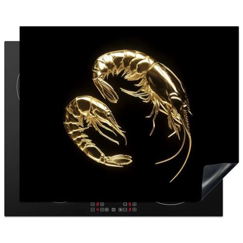 KitchenYeah© Herdabdeckplatte 65x52 cm Einteilig Herdabdeckung Abdeckplatte für Ceranfeld Abdeckung Induktionskochfeld Aufrollbare Matte Shrimps - Schwarz - Gold - Tiere von KitchenYeah