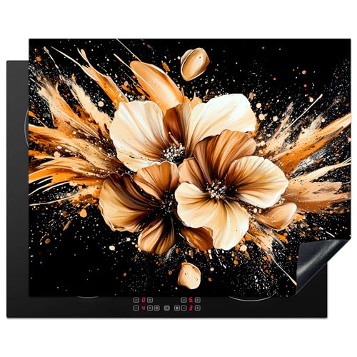 KitchenYeah© Herdabdeckplatte 65x52 cm Einteilig Induktionsmatte Küche Abdeckung Ceranfeld Herd Abdeckplatte Deko Vinyl Matte Aufrollbar Blumen - Gold - Graffiti - Schwarz - Abstrakt von KitchenYeah