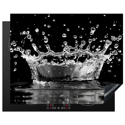 KitchenYeah© Herdabdeckplatte 65x52 cm Einteilig Induktionsmatte Küche Abdeckung Ceranfeld Herd Abdeckplatte Deko Vinyl Matte Aufrollbar Wasser - Schwarz - Abstrakt von KitchenYeah