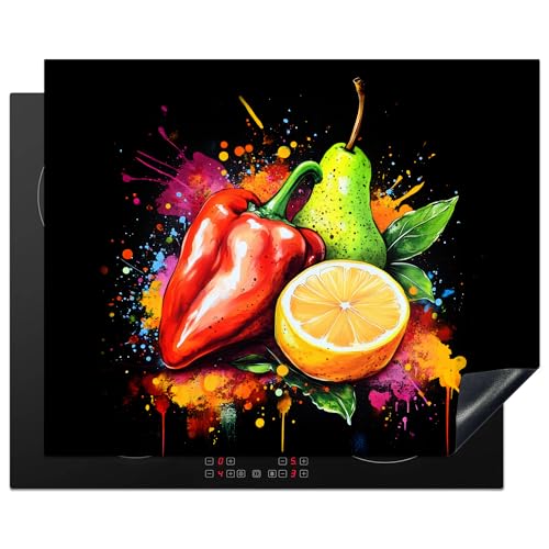 KitchenYeah© Herdabdeckplatte 65x52 cm Induktion Schutzmatte Küche Herdabdeckung Ceranfeld Induktionsmatte Cerankochfeld Abdeckung Paprika - Birne - Zitrone - Graffiti - Farbe - Abstrakt von KitchenYeah