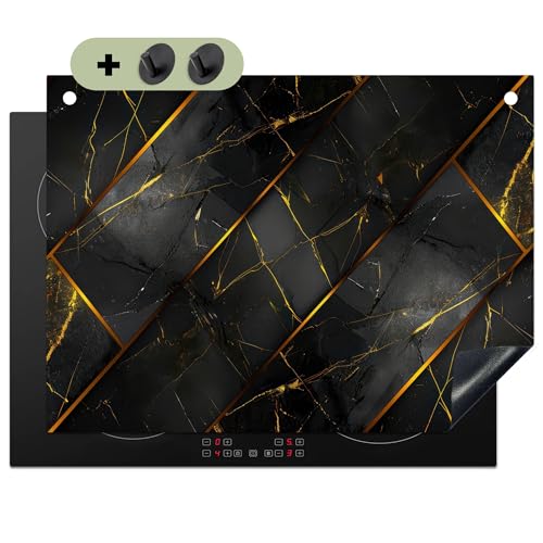 KitchenYeah© Herdabdeckplatte 70x52 cm Einteilig Abdeckplatten Cerankochfeld Abdeckung Ceranfeld Herdplattenabdeckung Induktionsmatte, Spritzschutz Fliese - Schwarz - Gold - Modern von KitchenYeah