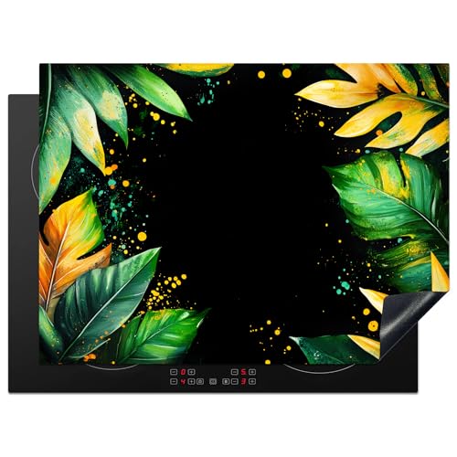 KitchenYeah© Herdabdeckplatte 70x52 cm Einteilig Abdeckplatten Cerankochfeld Abdeckung Ceranfeld Herdplattenabdeckung Induktionsmatte Blätter - Grün - Gelb - Farbe - Dschungel von KitchenYeah