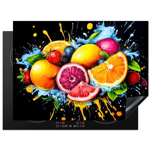 KitchenYeah© Herdabdeckplatte 70x52 cm Einteilig Abdeckplatten Cerankochfeld Abdeckung Ceranfeld Herdplattenabdeckung Induktionsmatte Obst - Graffiti - Farbenfroh - Orange - Erdbeere - Abstrakt von KitchenYeah
